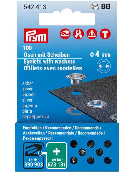 Recharge de 100 oeillets avec rondelles 4 mm - Argent