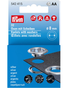 Recharge de 32 oeillets avec rondelles 8 mm - Argent