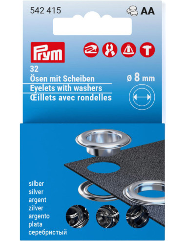 Recharge de 32 oeillets avec rondelles 8 mm - Argent