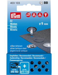 Recharge de 32 rivets 9 mm - Argent et acier antique