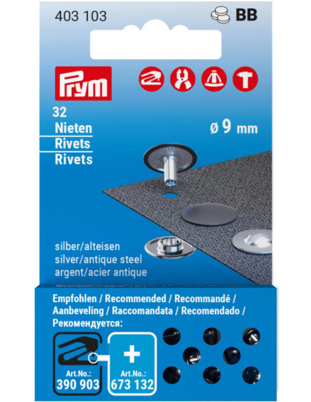 Recharge de 32 rivets 9 mm - Argent et acier antique