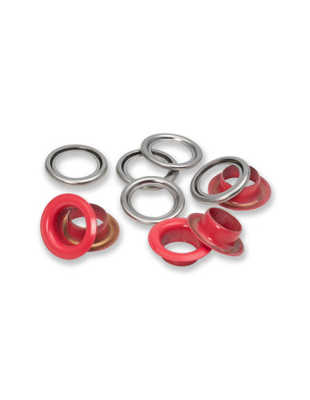 Boite de 15 oeillets avec rondelles 11 mm - Rouge