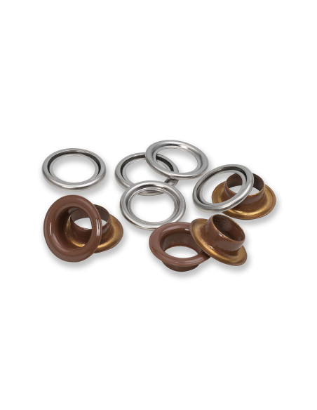 Boite de 15 oeillets avec rondelles 11 mm - Brun foncé