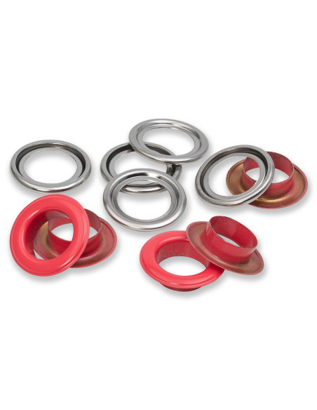 Boite de 15 oeillets avec rondelles 14 mm - Rouge