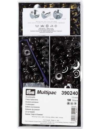 Multipac de 100 boutons pression Sport Camping - Noir