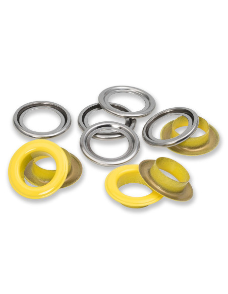 Boite de 15 oeillets avec rondelles 14 mm - Jaune