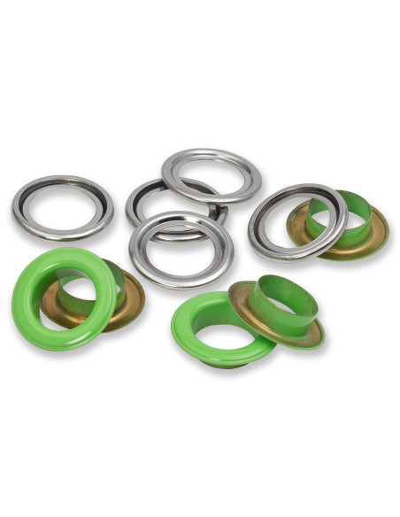 Boite de 15 oeillets avec rondelles 14 mm - Vert clair