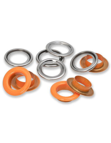 Boite de 15 oeillets avec rondelles 14 mm - Orange