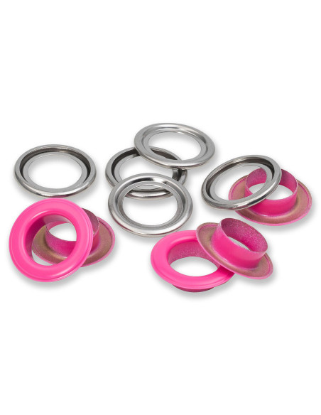 Boite de 15 oeillets avec rondelles 14 mm - Fuchsia