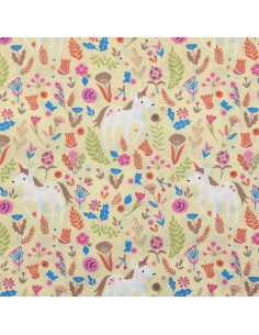 Tissu popeline de coton - Licorne jaune 2