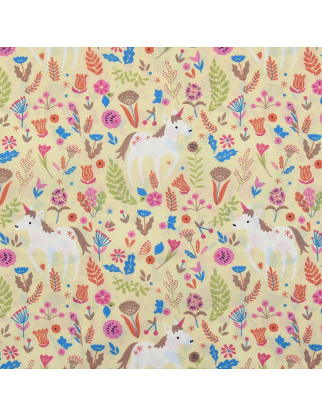 Tissu popeline de coton - Licorne jaune