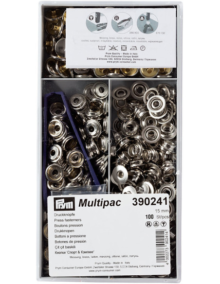 Multipac de 100 boutons pression Sport Camping - Nickel