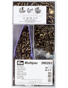 Multipac de 100 boutons pression Anorak - Laiton 15 mm