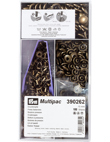 Multipac de 100 boutons pression Anorak - Laiton 15 mm