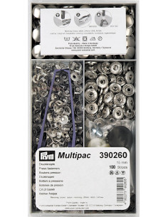 Multipac de 100 boutons pression Anorak - Argent 15 mm