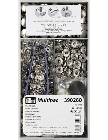 Multipac de 100 boutons pression Anorak - Argent 15 mm