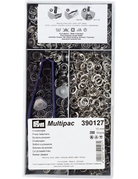 Multipac de 200 boutons pression Jersey - Argent 10mm