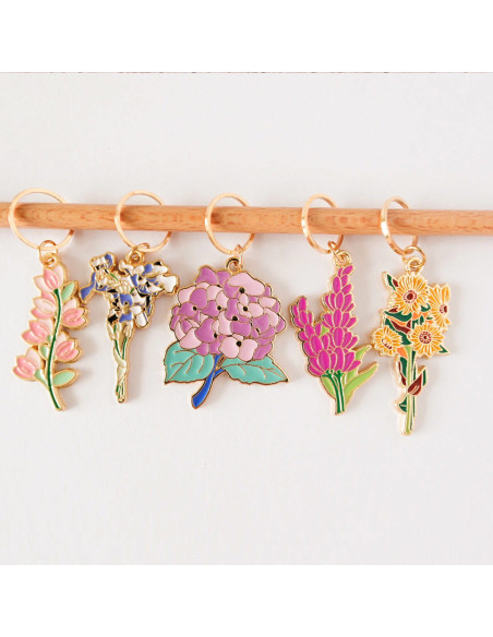 Lot de 5 anneaux marqueurs de maille - Fleurs de printemps