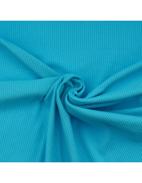Tissu jersey coton côtelé - Bleu turquoise