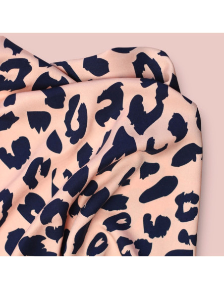 Tissu twill viscose - Urban Leo Pêche et indigo