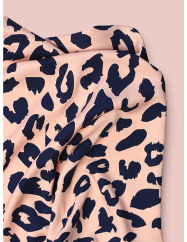 Tissu twill viscose - Urban Leo Pêche et indigo