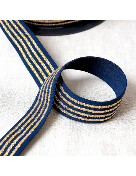 Élastique 4 bandes métalliques - Marine et or