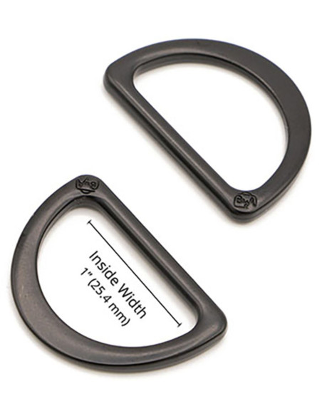 Set de 2 anneaux en D passant 25 mm noir