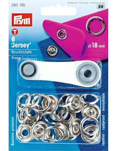 Boite de 6 boutons pression jersey Argent avec outil 18 mm