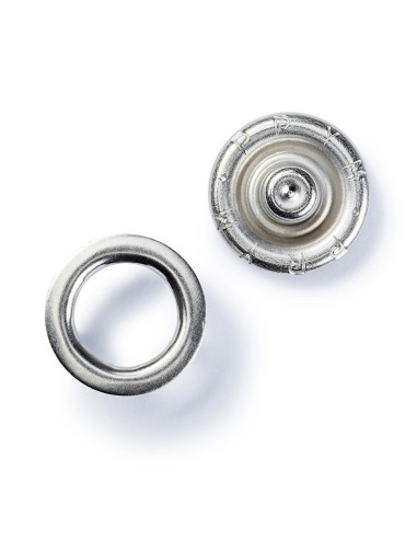 Boite de 6 boutons pression jersey Argent avec outil 18 mm