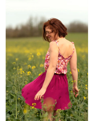 Tissu jacquard de viscose Streli rose magenta - Églantine & Zoé