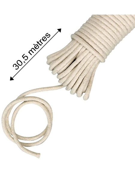 Corde coton tressé naturel 6 mm x 30,5 mètres The Gypsy Quilter