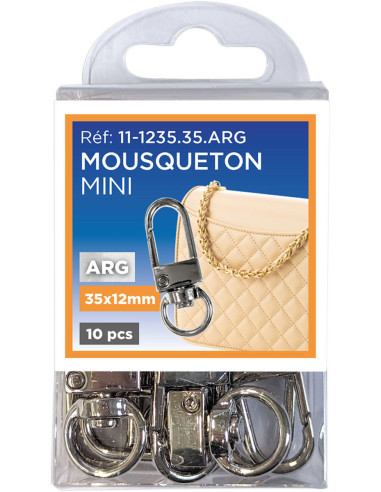 Set de 10 mini mousquetons pivotants - Argent 35 x 12 mm