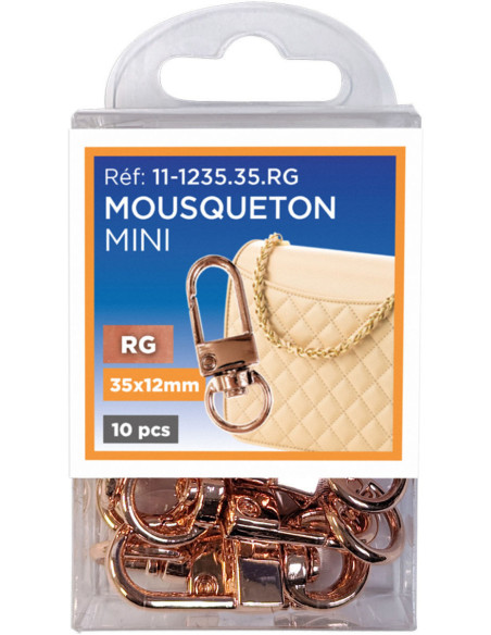 Set de 10 mini mousquetons pivotants - Or rose 35 x 12 mm