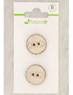 Carte de 2 boutons en bois naturel 18 mm 2 trous - Arêtes de poisson