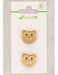 Carte de 2 boutons en bois naturel 18 mm 2 trous - Tête d´ours