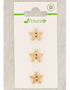 Carte de 3 boutons en bois naturel 12 mm 2 trous - Etoiles