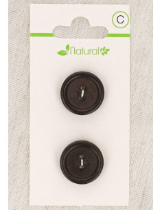 Carte de 2 boutons en bois foncé 18 mm 2 trous - Ronds