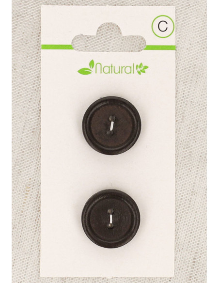 Carte de 2 boutons en bois foncé 18 mm 2 trous - Ronds