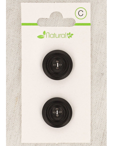 Carte de 2 boutons en bois foncé 18 mm 4 trous - Ronds