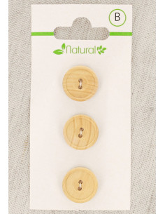 Carte de 3 boutons en bois naturel 14 mm 2 trous - Ronds