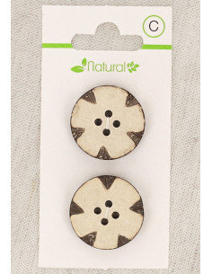 Carte de 2 boutons en bois naturel 23 mm 4 trous - Ronds fantaisie