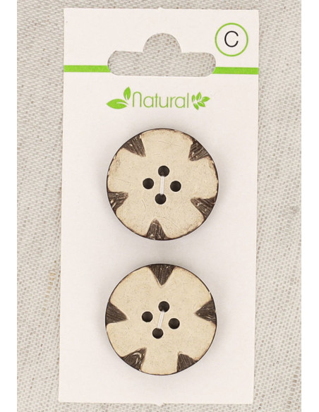 Carte de 2 boutons en bois naturel 23 mm 4 trous - Ronds fantaisie