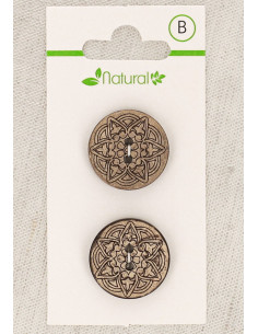 Carte de 2 boutons en bois naturel 20 mm 2 trous - Arabesques