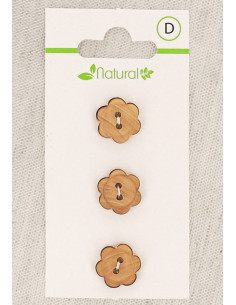 Carte de 3 boutons en bois naturel 13 mm 2 trous - Fleurs