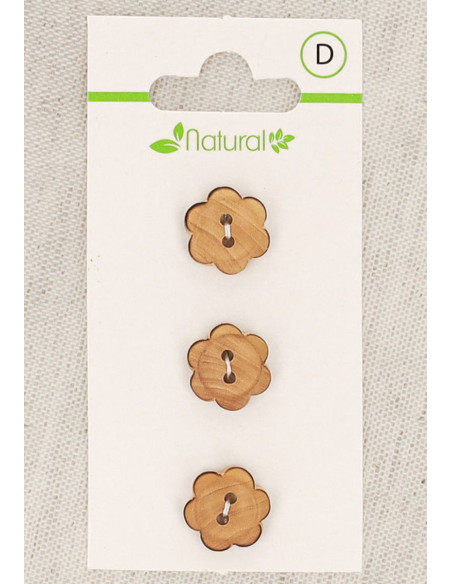 Carte de 3 boutons en bois naturel 13 mm 2 trous - Fleurs