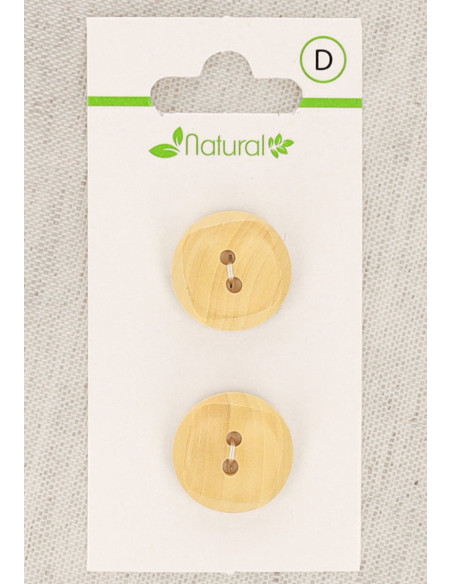 Carte de 2 boutons en bois naturel 18 mm 2 trous - Carrés