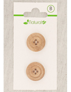 Carte de 2 boutons en bois naturel 18 mm 4 trous - Moulures