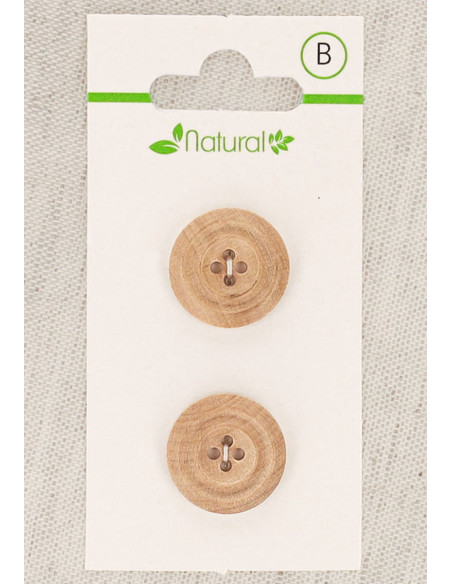 Carte de 2 boutons en bois naturel 18 mm 4 trous - Moulures