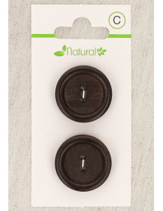 Carte de 2 boutons en bois foncé 23 mm 2 trous - Ronds