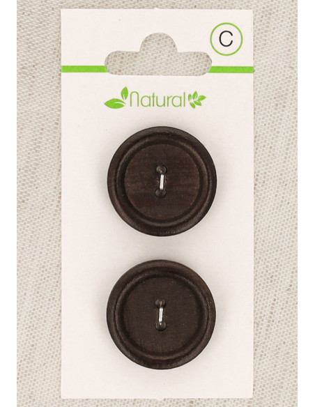 Carte de 2 boutons en bois foncé 23 mm 2 trous - Ronds